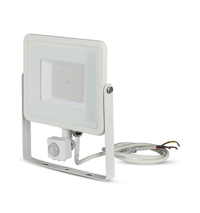 50W LED strålkastare med sensor - IP65, 4000lm, varmvit, PIR rörelsesensor, vit kant