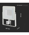 50W LED strålkastare med sensor - IP65, 4000lm, varmvit, PIR rörelsesensor, vit kant
