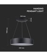 20W LED pendel, Ø45cm, svart - Dimbar, 3000K, 120cm wire, varmvit