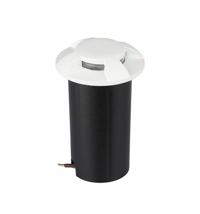 1W LED steplight för infällnad, 12V - IP67, 4-vägs ljus, kallvit, Ø6cm, vit kant