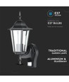 E27 Vägglampa m. sensor - IP44 utomhus, svart, utan ljuskälla