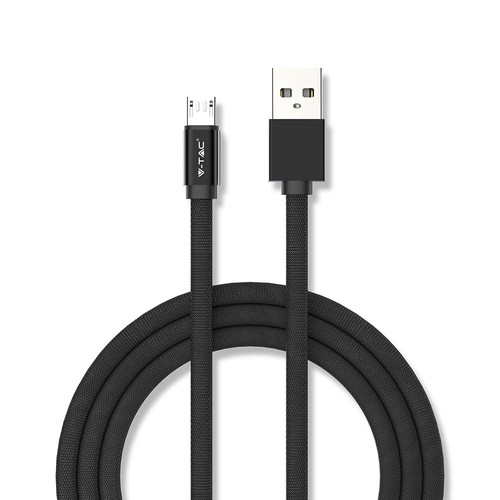 MicroUSB-kabel 1m svart - Bomullstyg, MicroUSB till USB-A