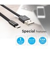 MicroUSB-kabel 1m svart - Bomullstyg, MicroUSB till USB-A