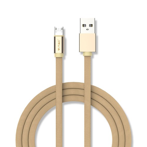 MicroUSB-kabel 1m mässingsfärgad - Bomullstyg, MicroUSB till USB-A