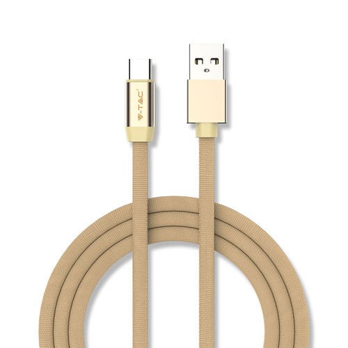 1m Type-C USB-kabel i guld - Ruby Series, bomullsflätad, USB-C till USB-A