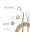 1m Type-C USB-kabel i guld - Ruby Series, bomullsflätad, USB-C till USB-A