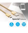 1m Type-C USB-kabel i guld - Ruby Series, bomullsflätad, USB-C till USB-A
