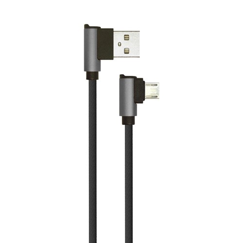 1m Micro USB-kabel L-Type, 2.4A - Black Diamond Series, svart, vävd bomull