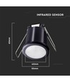 PIR taksensor Ø4cm för inbyggnad, 360° - Svart, IP20, detektering upp till 8m, hålmått: Ø4cm