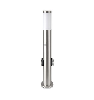 60cm E27 trädgårdslampa med sensor och 2 uttag - IP44, rostfritt stål