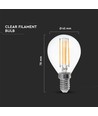 E14 6W LED klotlampa - P45, filament, klart glas, 130lm/W, varmvit, ersätter 60W
