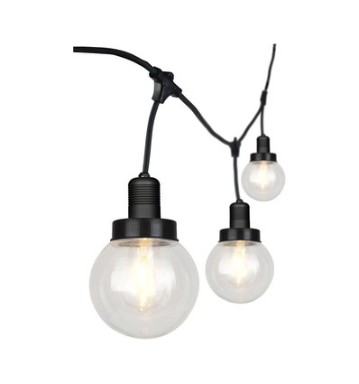 3m LED ljusslinga med 6 lampor - Ø15cm lampor, E27 sockel, IP65 utomhus, matt svart, kan sammankopplas