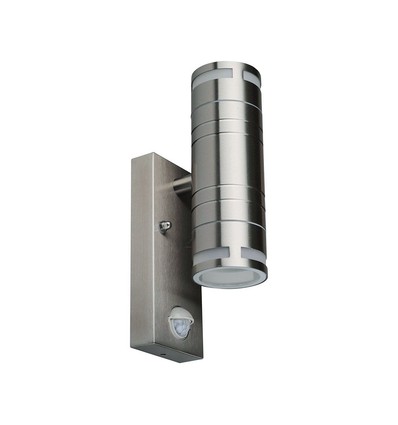 GU10 Vägglampa upp/ner m. sensor - IP44 utomhus, rostfri, utan ljuskälla