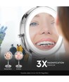3W LED kosmetikspegel med ljus - 7 tum, 1X och 3X förstoring, 360° rotation, batteridriven, kromfinish