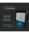 30W LED strålkastare med sensor - Samsung LED chip, IP65, svart, slim, utomhus