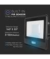 30W LED strålkastare med PIR sensor - Samsung LED chip, IP65, svart, 1m kabel, utomhus