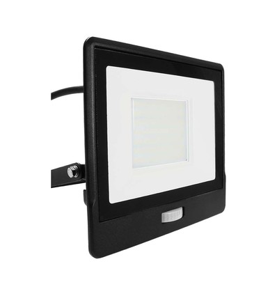 50W LED strålkastare med sensor - Samsung LED chip, IP65, svart, 6500K, 5 års garanti