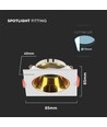 GU10 infälld spot - Fyrkantig, vit med guld reflektor, hål: Ø7,2 cm, utan ljuskälla