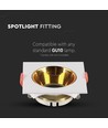GU10 infälld spot - Fyrkantig, vit med guld reflektor, hål: Ø7,2 cm, utan ljuskälla