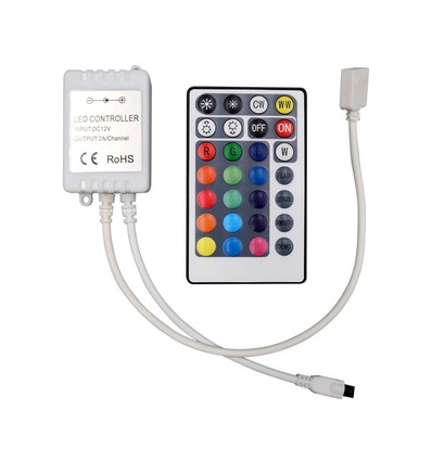 RGB+CCT controller med fjärrkontroll - 12V/24V, 28 knappar, 10A, för LED strips