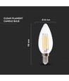 E14 4W LED kronljus filament - 400lm, 6500K, klart glas, 300° ljusspridning