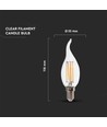 E14 4W LED kronljus med flamma - Filament, 400lm, 6500K, Samsung LED chip