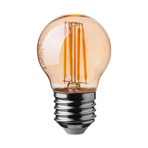 E27 4W LED kronlampa - G45, kultråd, 2200K, bärnstensfärgad
