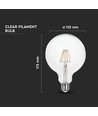 E27 6W LED filament lampa - G125 globe, klar, varmvit, 300° beam angle
