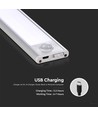 40cm 2W LED skåpsbelysning med sensor, 5V - Silver, 4000K, uppladdningsbar, PIR sensor, IP20