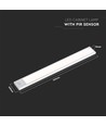40cm 2W LED skåpsbelysning med PIR sensor, 5V - Silver, 2200mA batteri, IP20, 3000K