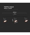 18W svart LED vägglampa - 3000K, 3 huvuden