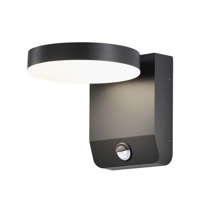 17W LED vägglampa med sensor, rund - IP65, 4000K, svart, PIR sensor, utomhus, 2480lm