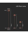 4W LED golvlampa, laddningsbar - IP54, Cortenfärgad, touch dimbar, justerbar höjd 50-130cm, USB-laddning