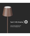 4W LED golvlampa, laddningsbar - IP54, Cortenfärgad, touch dimbar, justerbar höjd 50-130cm, USB-laddning