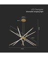 42W LED designer pendel, guld - Dimbar, 12 rör, 3000K, 85x31x120cm