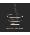 46W LED pendel med 3 ringar, dimbar - 4900lm, 3000K, svart, modern design
