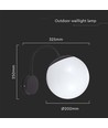 E27 vägglampa med vit glob - Svart, IP44 utomhus, Ø20cm, utan ljuskälla