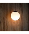 Ø20cm pendellampa, mattsvart - IP44, E27 sockel, opalvit glob, aluminium och plast, utan ljuskälla