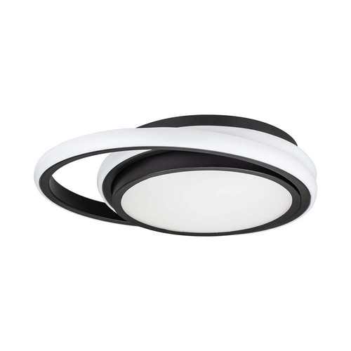 24W LED designer taklampa - Ø31cm, 4000K, svart, dubbel cirkel design, IP20
