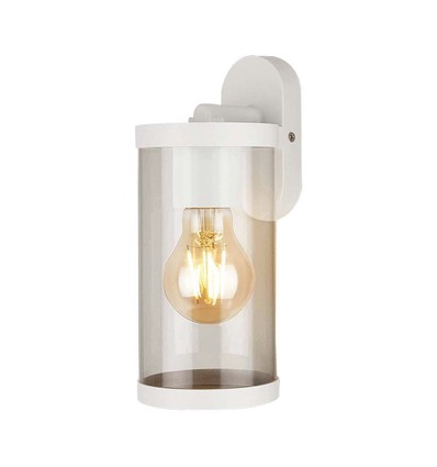 E27 vägglampa - Mattvit, klart glas, 93x116x234 mm, utan ljuskälla