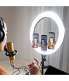 LED Ring light med stativ - 55W, Ø44cm, 3 telefonhållare, fjärrkontroll, 3200K-5800K