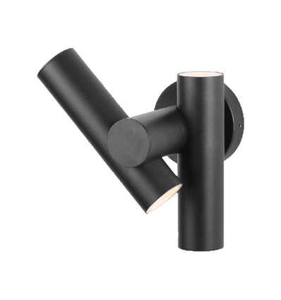 6W vägglampa med 2-vägs spot - Svart, IP44, 90° spridning, justerbar, inkl. ljuskälla