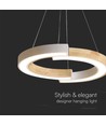 32W LED designer pendel - Ø43cm, vit med trädetaljer, 3000K, 4000lm