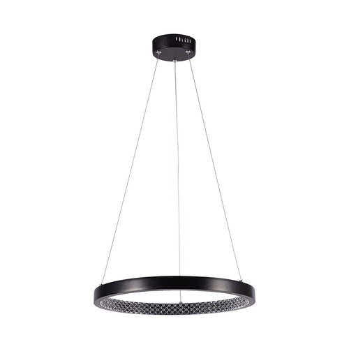 19W LED pendel med kristall akryl, Ø40cm - Svart, 3000K, 2160lm, IP20 inomhus