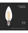 E14 6W LED kronljus - Filament, klart glas, 800lm, 133lm/W