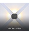 4W rund 4-vägs LED vägglampa - Svart, IP54, COB LED, varmvit, inkl. ljuskälla