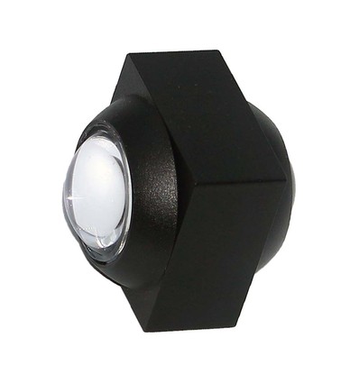 2W LED vägglampa med upp/ned ljus - IP54, svart, COB LED, 4000K, 4x4x4cm