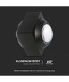 2W LED vägglampa med upp/ned ljus - IP54, svart, COB LED, 4000K, 4x4x4cm
