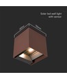 9W Solcellsvägglampa - IP65, 4000K, Cortenfärgad, COB, PIR-sensor