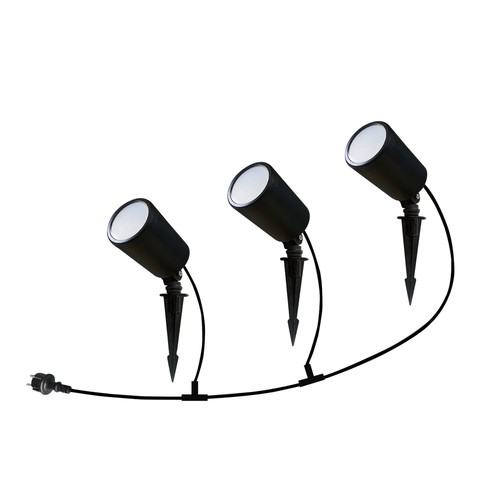 3 st. 7W Smart WiFi RGB trädgårdsspot med spett - IP65, svart, dimbar, fungerar med Google Home och Alexa